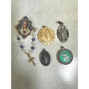 VTG Catholic Miraculous Medal Charm Lot 5 Religious Devotional Pendants